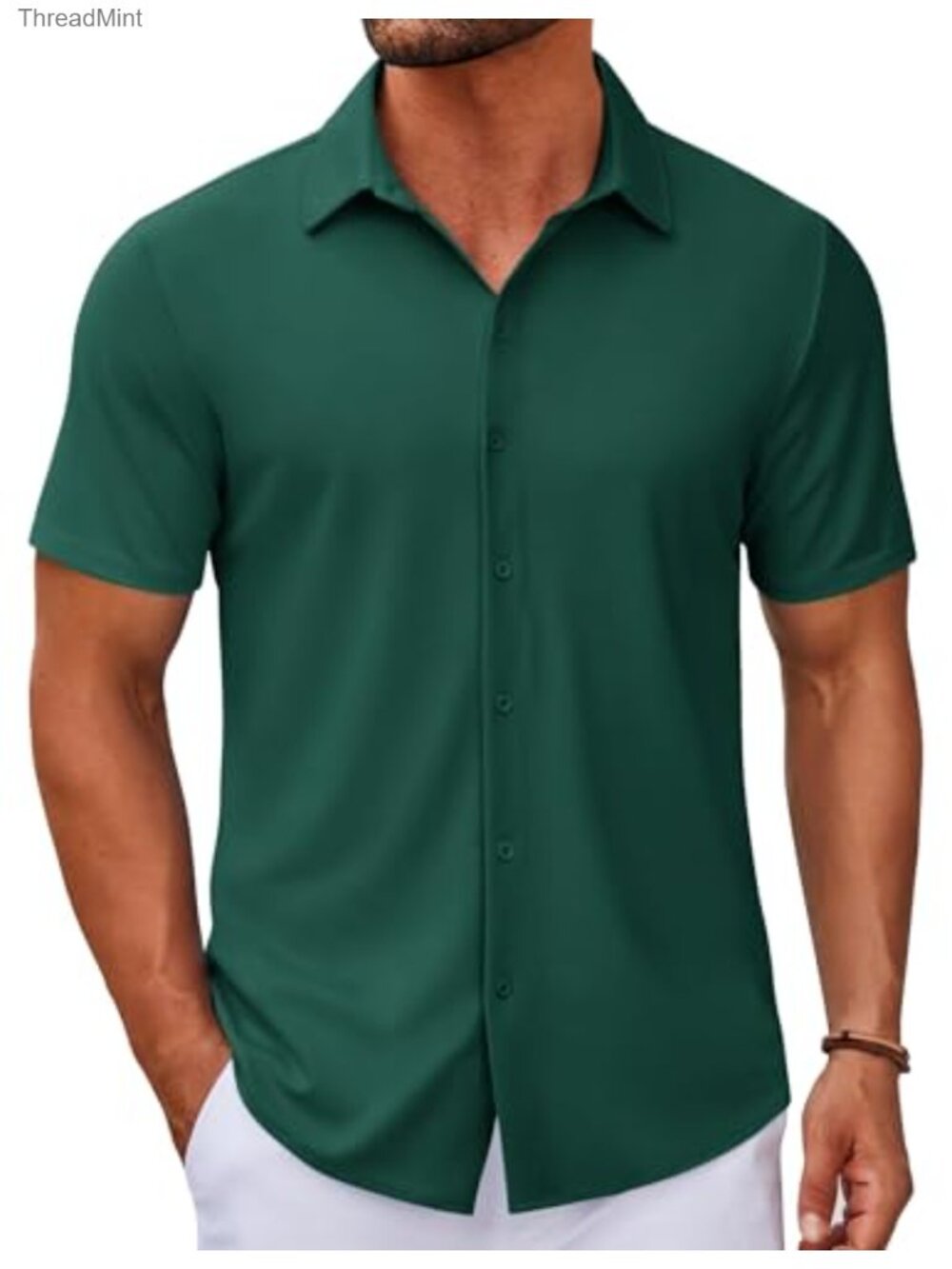 Men's Wrinkle-Free Stretch Casual Button Down Short Sleeve Shirt